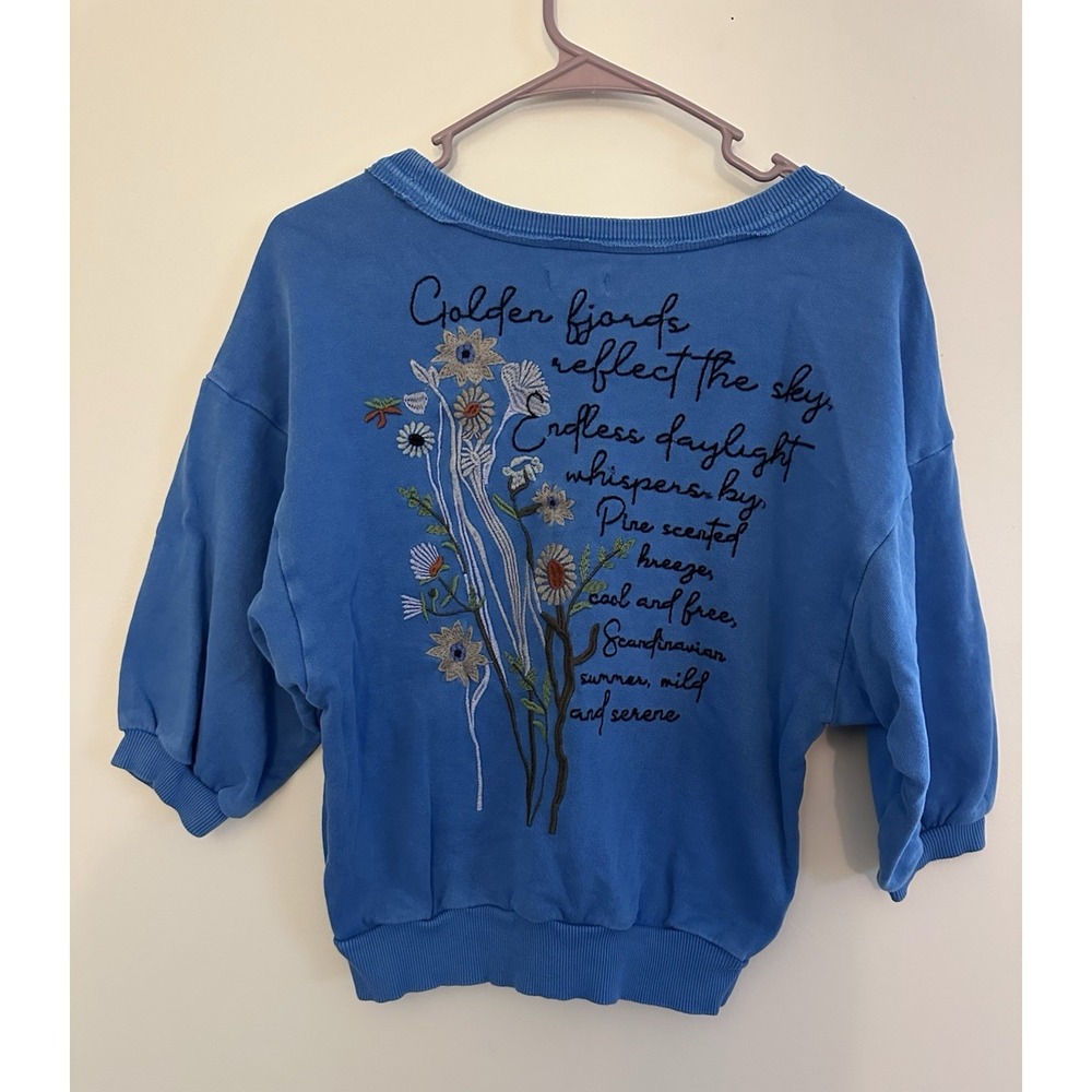 PILCRO ANTHROPOLOGIE Niki Bubble Sweatshirt Womens Size XS Blue Boho Artsy Relax